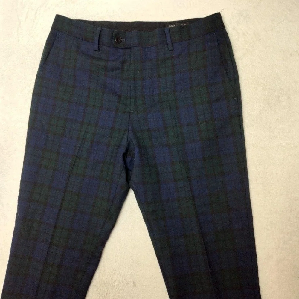 Banana Republic Pants Mens 33x34 Green Blackwatch Plaid Tweed Wool Tapered Dress